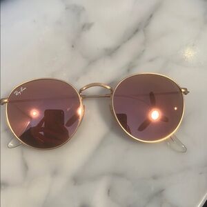 Ray-Ban Gold Frame Sunglasses with Purple Lenses